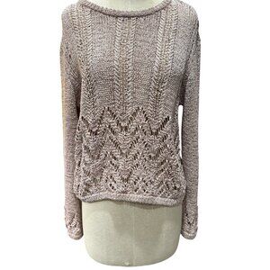 BCBGMAXAZRIA Crochet Crop Sweater, Bare Pink, XL